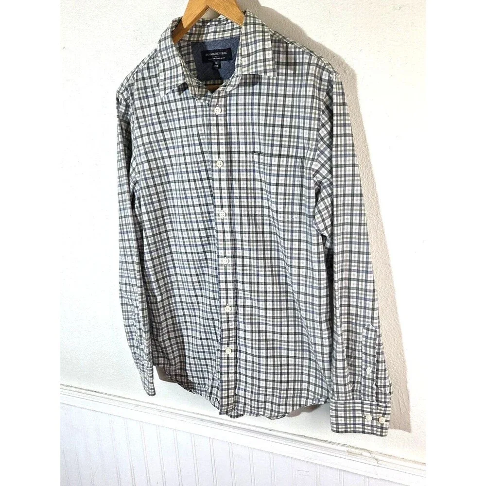 Banana Republic Factory Mens Medium Plaid Button Up Shirt Soft Wash Standard Fit